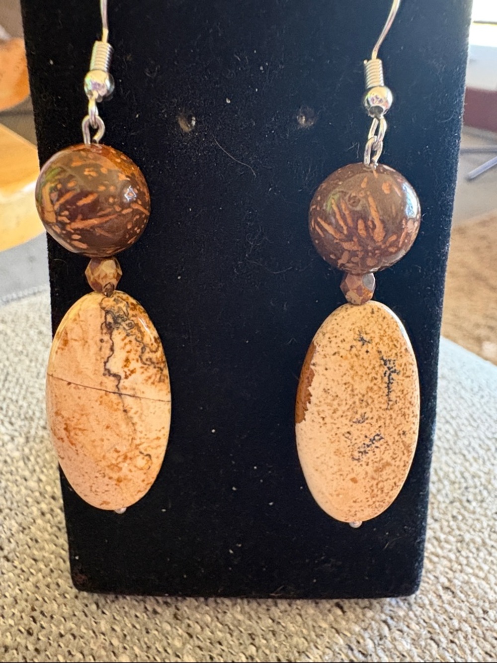 Hand Crafted Picture Jasper and Porphyry Drop Stone Earrings